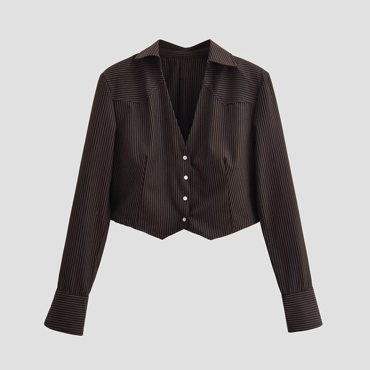 Ladies short blouse in pinstripe look with tailored cut and pointed hem Chichicherry