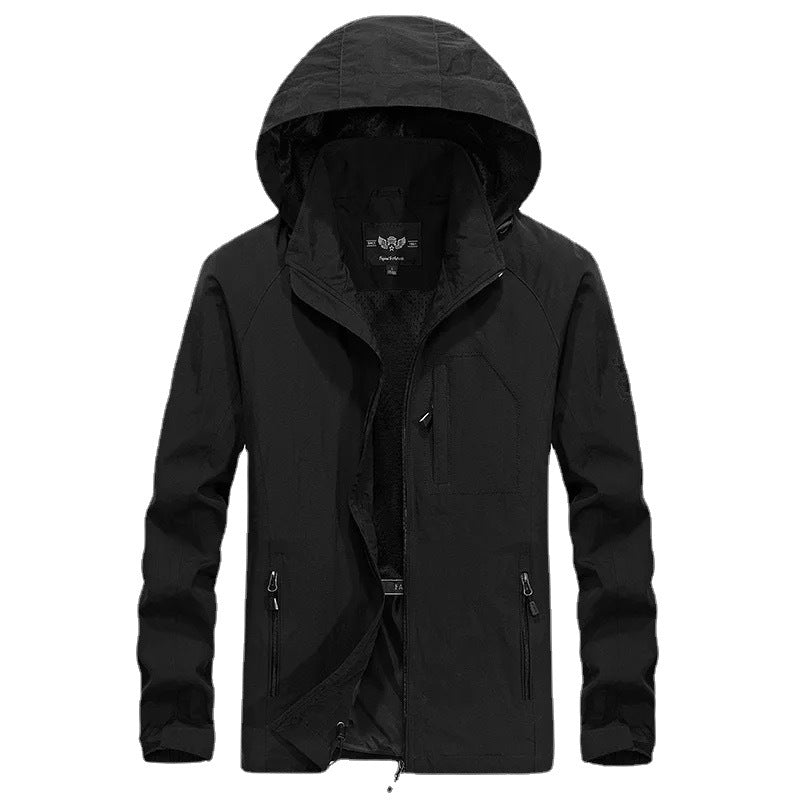 Men's lightweight windproof shell hoodie with mesh lining, hood, and adjustable hem Chichicherry