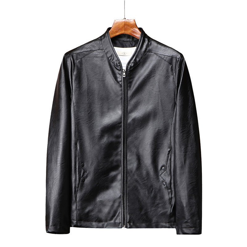 Men's Slim-Fit Faux Leather Bomber with Warming Teddy Lining and Concealed Zipper