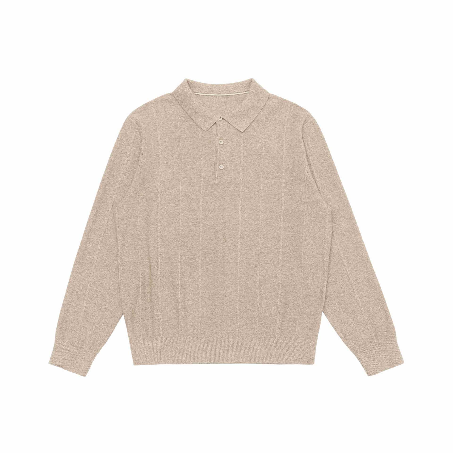 Unisex fine structure polo knitted sweater with shirt collar and ribbed hem Chichicherry