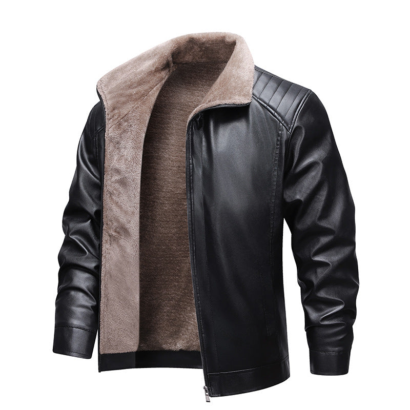Men's Faux Leather Flight Jacket with Teddy Lining and Quilted Shoulder Area Chichicherry