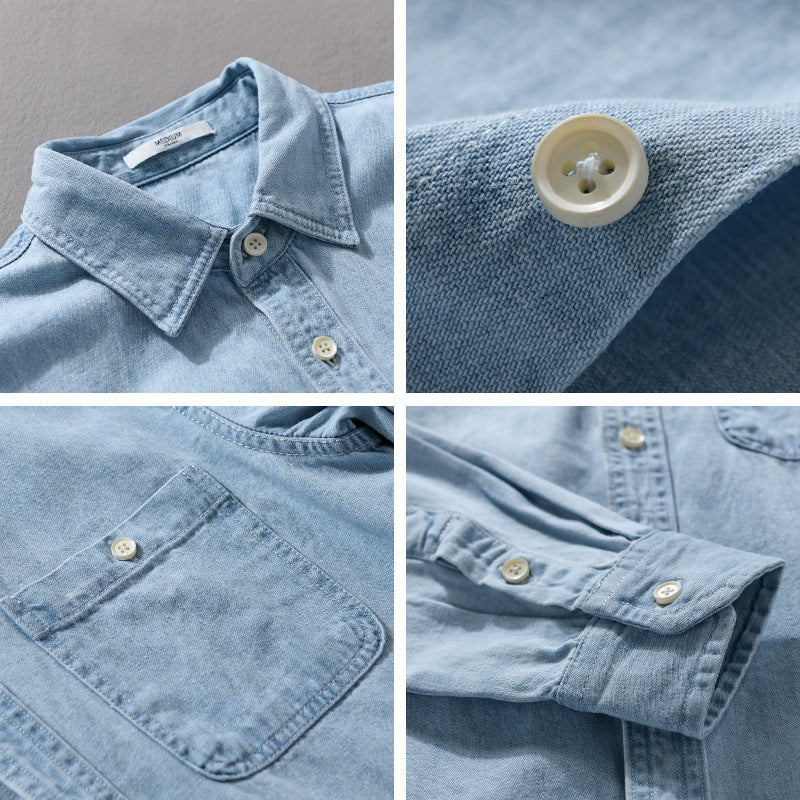 Men's denim overshirt made of cotton twill with chest pocket and contrast stitching Chichicherry