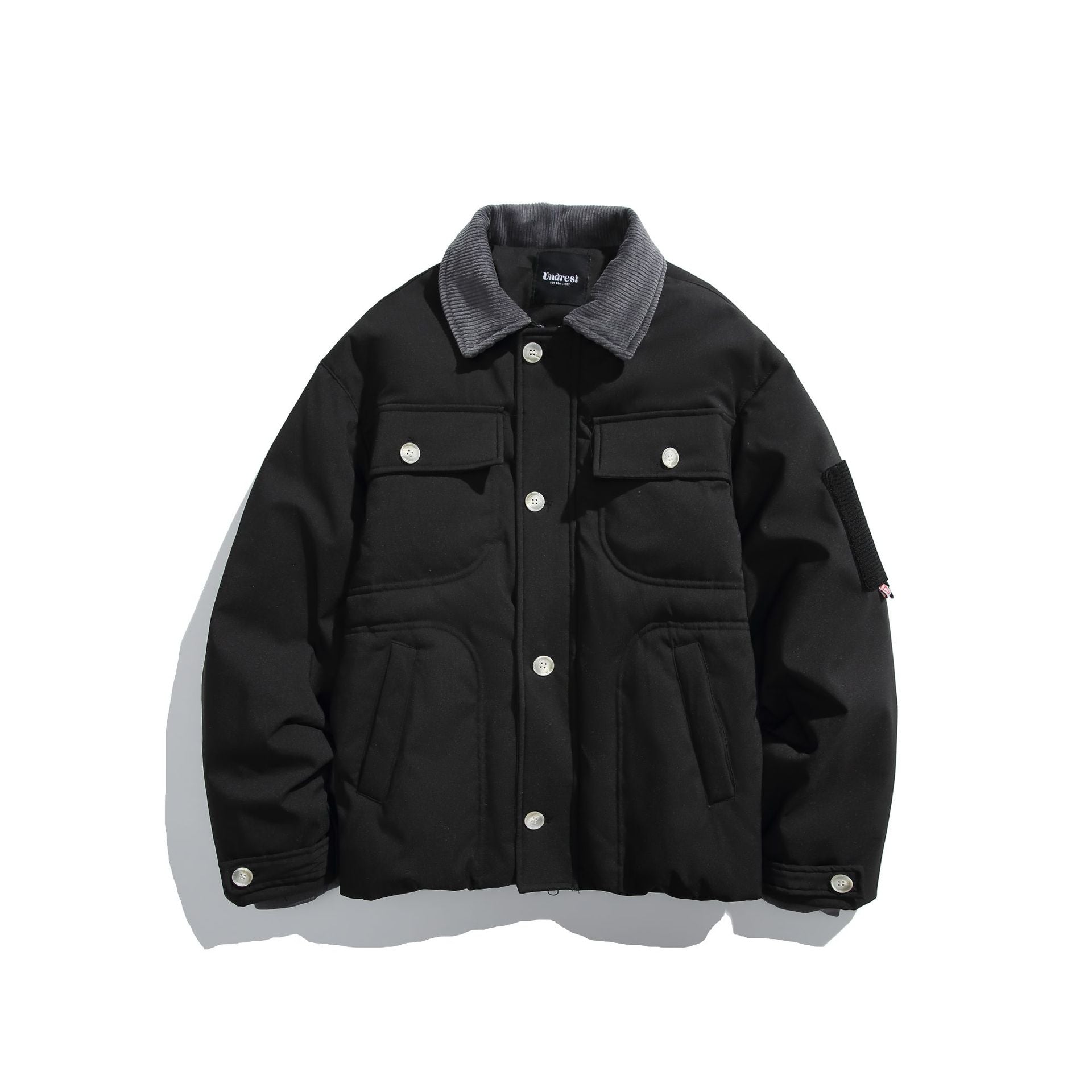Men's insulated field jacket in workwear style with cord collar, elbow patches, and patch pockets Chichicherry