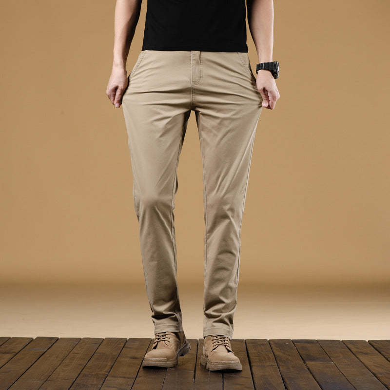 Men's Slim-Fit Cotton Chino Pants with Elastic Waistband and Straight Leg Chichicherry