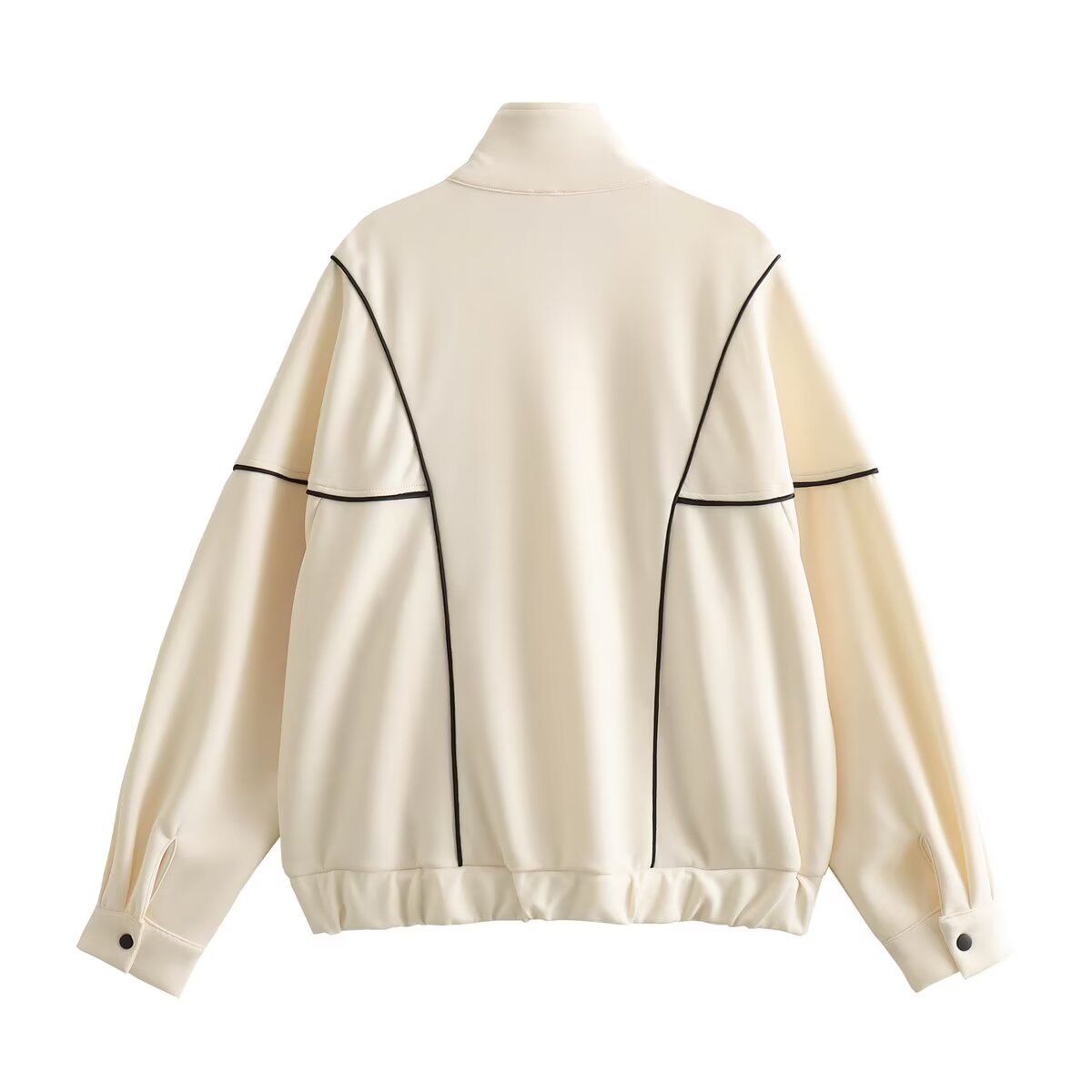 Women's Boxy Oversize Bomber Jacket with Contrast Piping and Stand-Up Collar Chichicherry