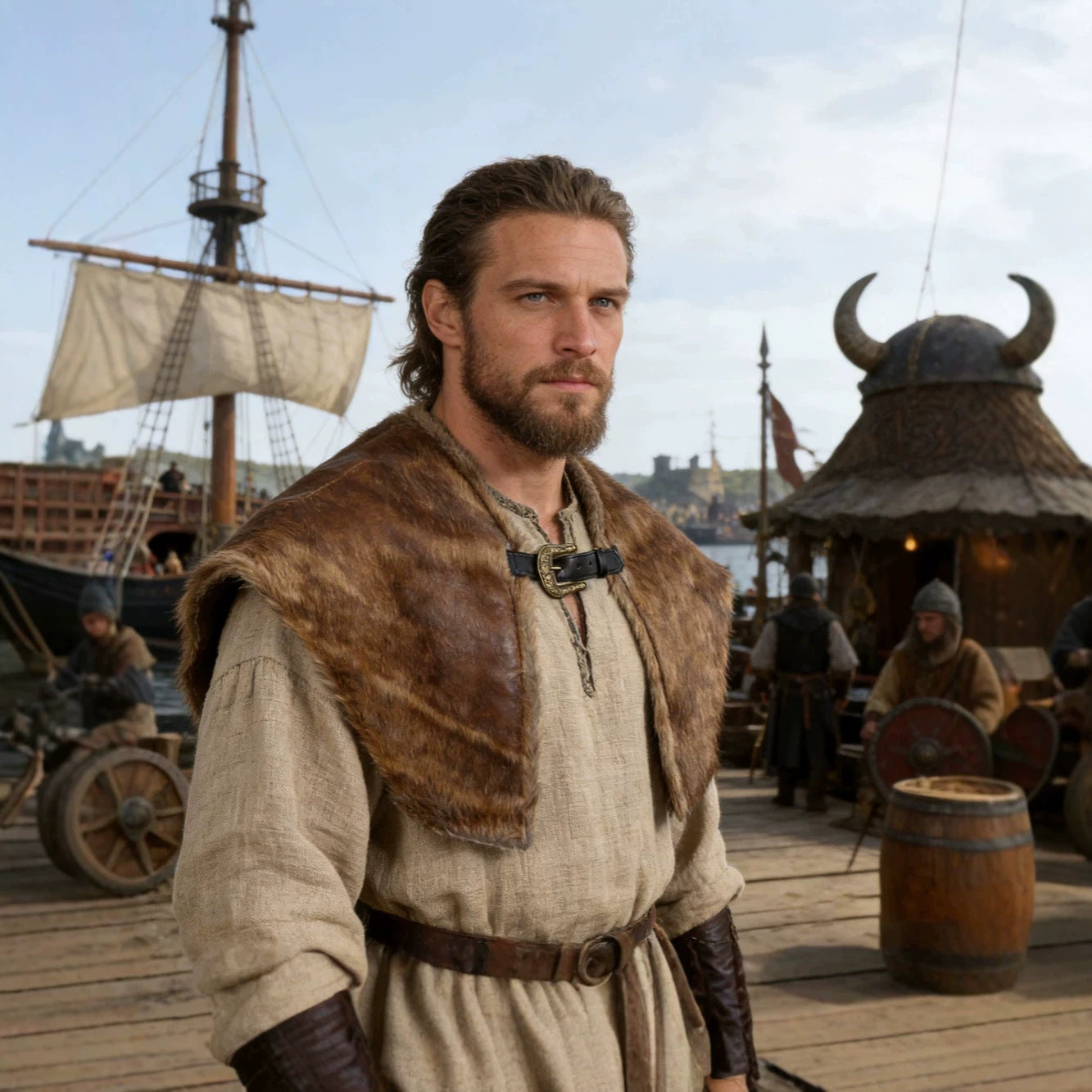 Men's shoulder cape made of faux fur with buckle closure and rustic Viking look Chichicherry