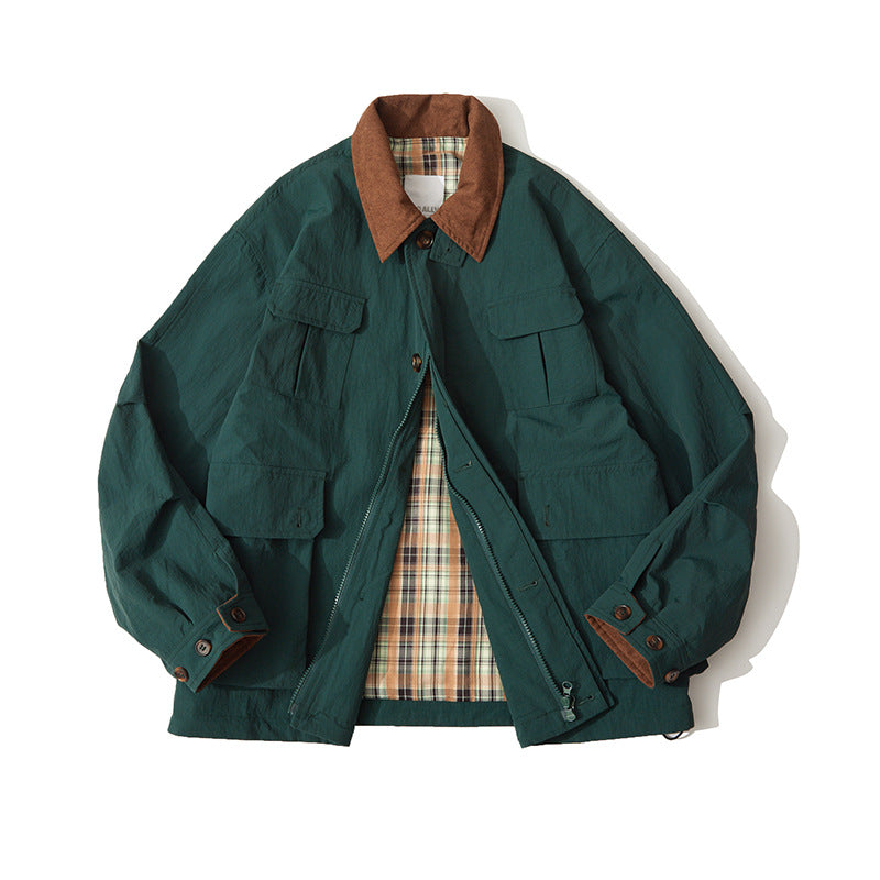 Men's transitional canvas jacket with corduroy collar and checked lining Chichicherry