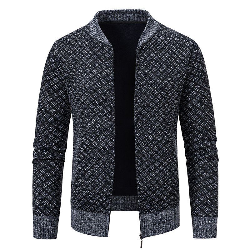 Men Tailored Jacquard Zip Cardigan with Diamond Structure and Pockets Chichicherry