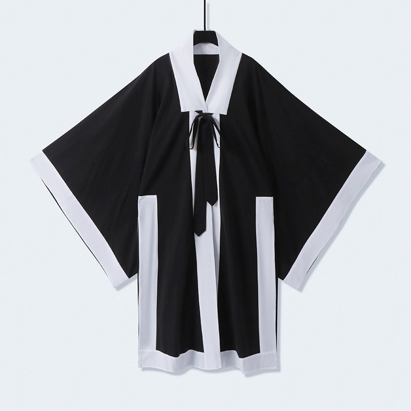 Unisex Oversize Kimono-Cardigan with contrast trim, tie belt and patch pockets Chichicherry