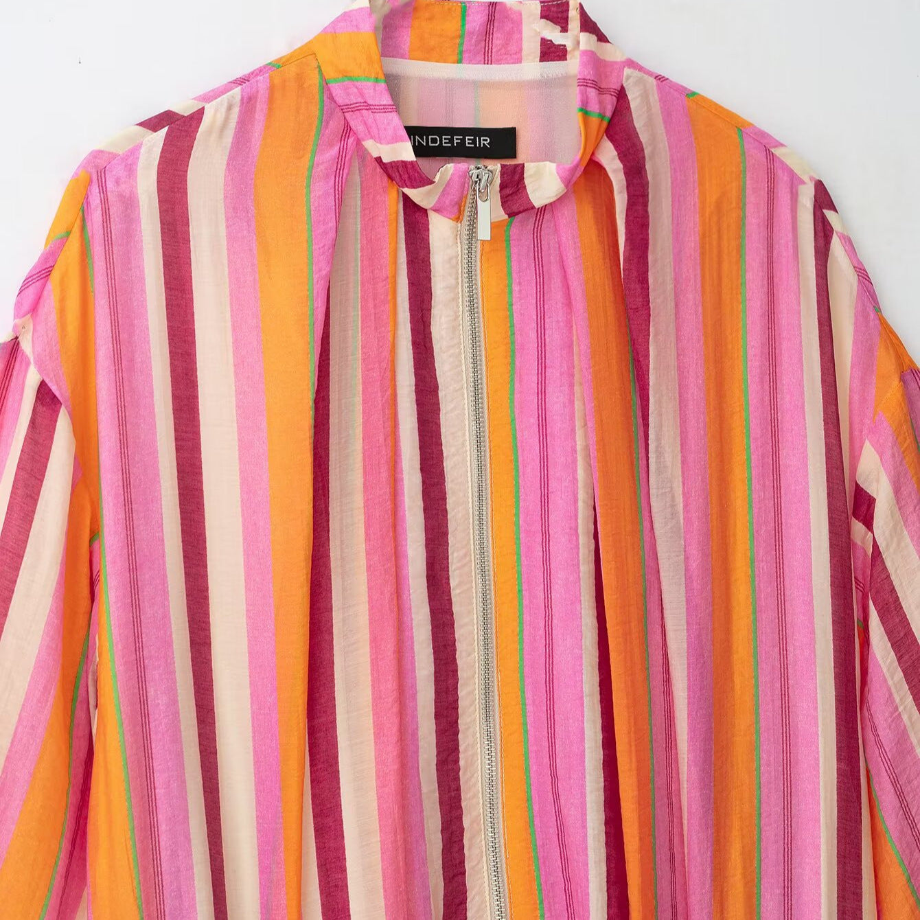 Women's Striped Transitional Bomber Jacket with Balloon Sleeves Chichicherry