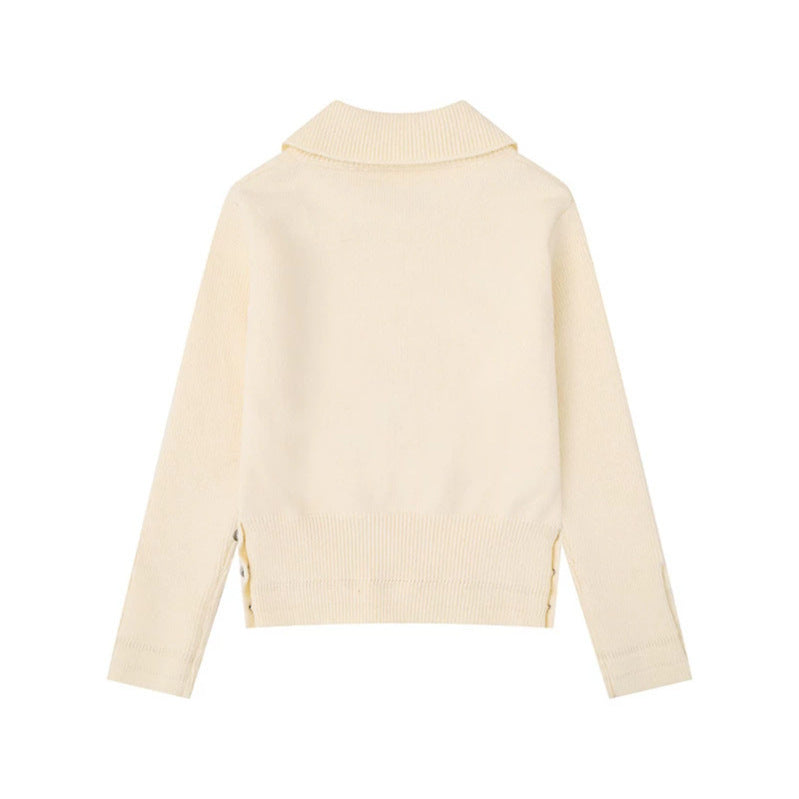Women's fine knit polo sweater with cable pattern, decorative button trim and tailored fit Chichicherry