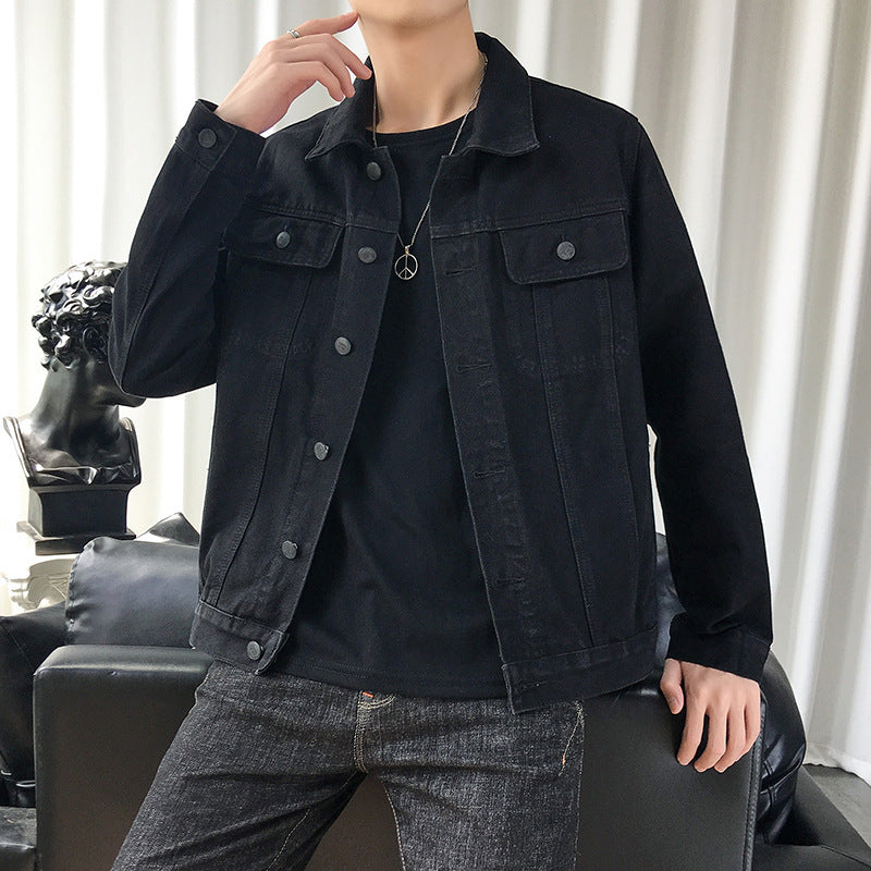 Men's slim fit denim trucker jacket with minimalist seam design Chichicherry