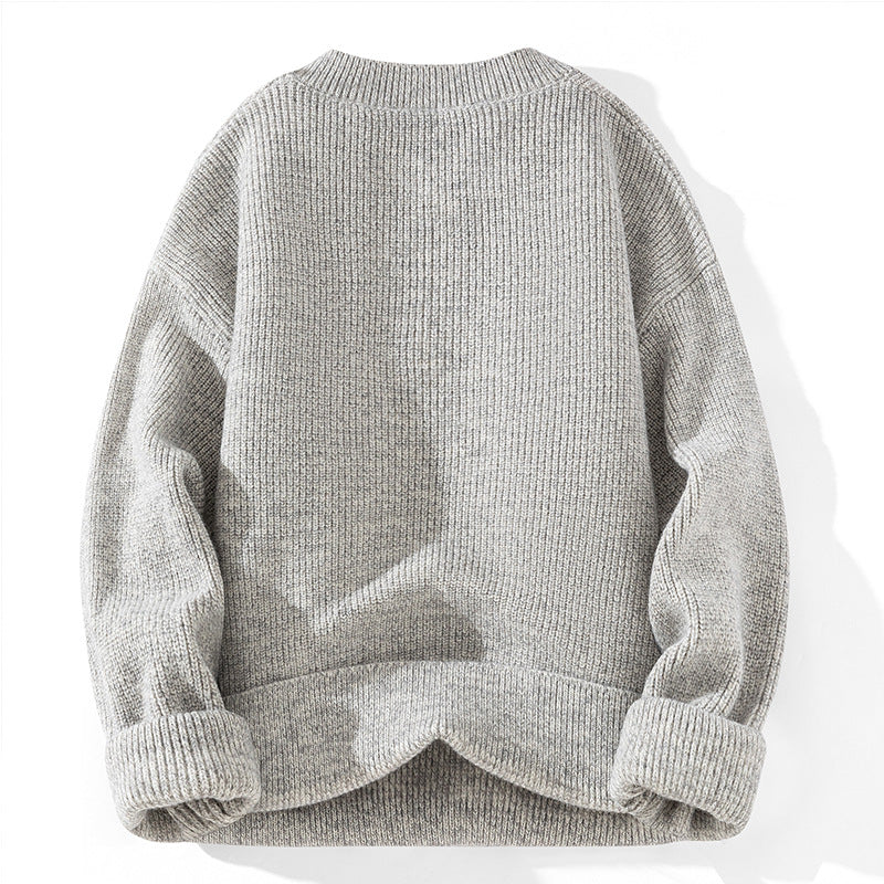 Unisex Grobstrick-Henley-Pullover mit halber Knopfleiste und Rippstruktur Chichicherry