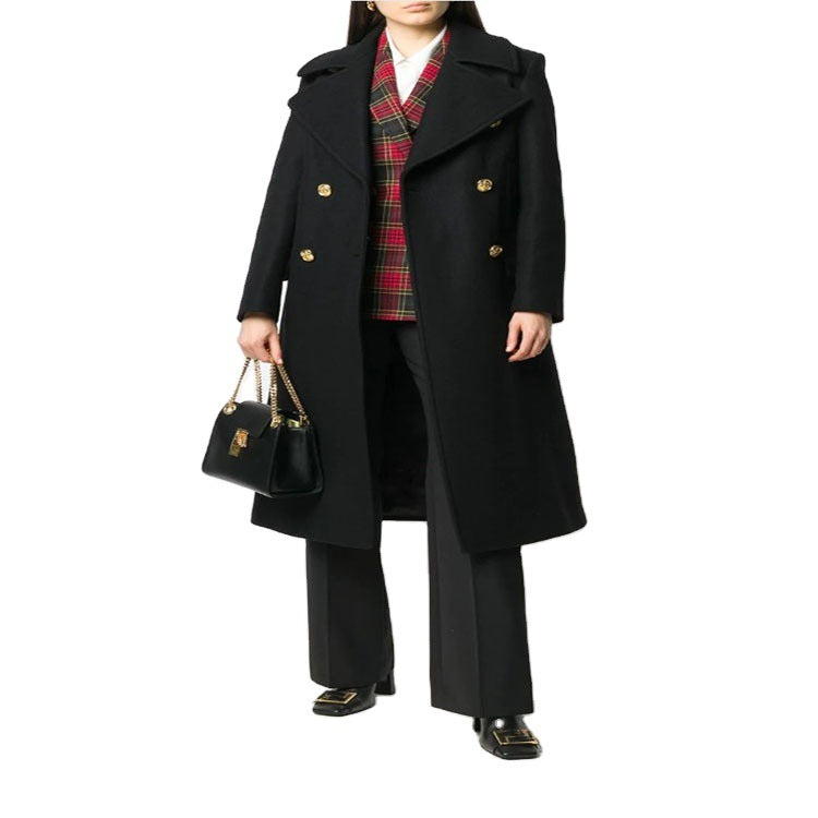 Women Double-breasted Coat in Military Look with Golden Decorative Buttons Chichicherry