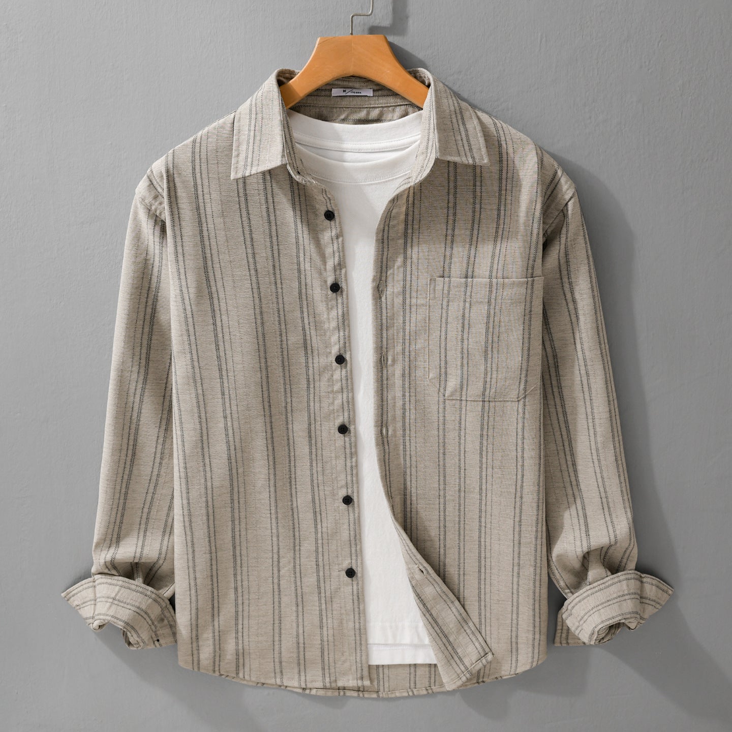 Men's Relaxed-Stripe Shirt Jacket made of fine cotton twill with patch chest pocket Chichicherry