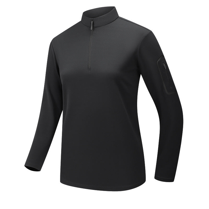 Men's Functional Long Sleeve Training Top with Stand-Up Collar and Zip Arm Pocket Chichicherry