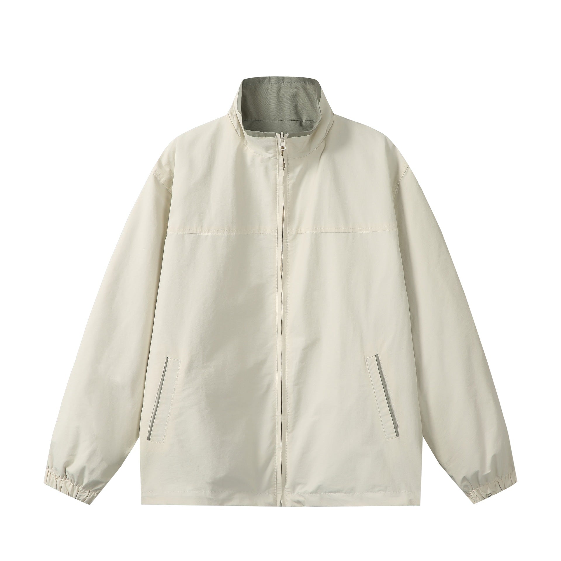 Unisex Lightweight Boxy Windbreaker with High Stand Collar and Drawstring Chichicherry