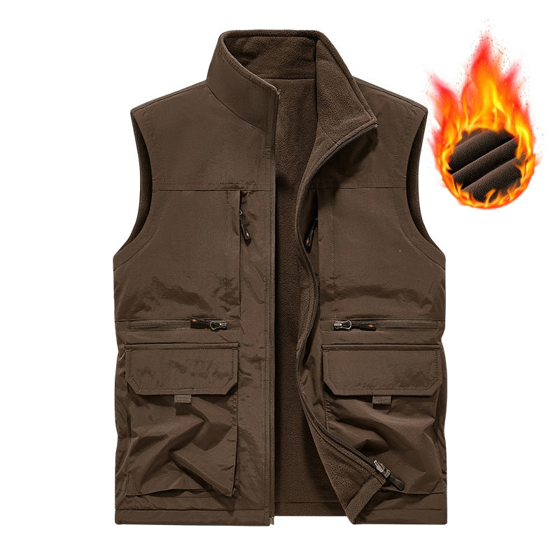 Men's Insulated Utility Vest with Fleece Lining, Windproof Outer Layer and Multi-Function Pockets Chichicherry
