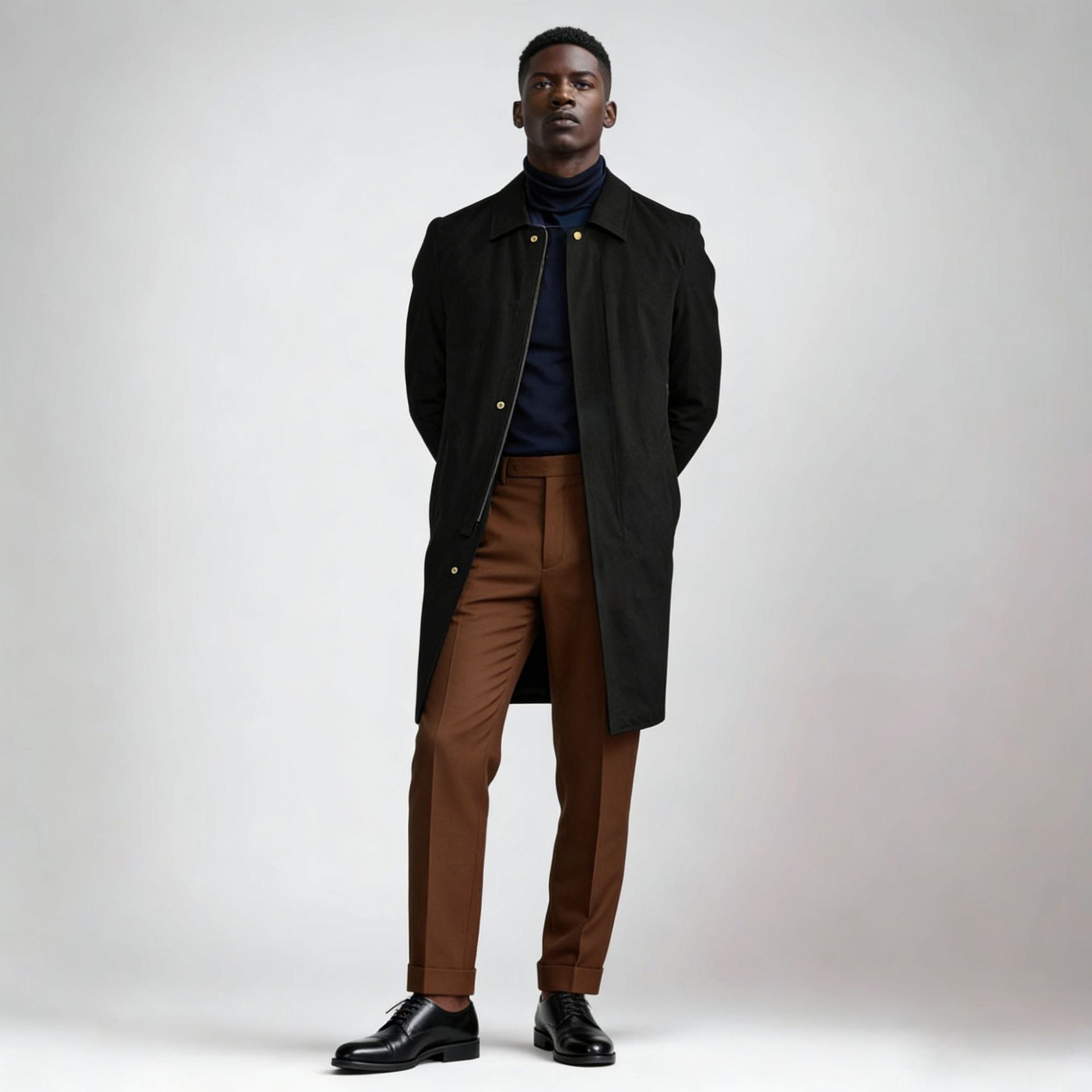 Men's classic knee-length coat with concealed button placket Chichicherry