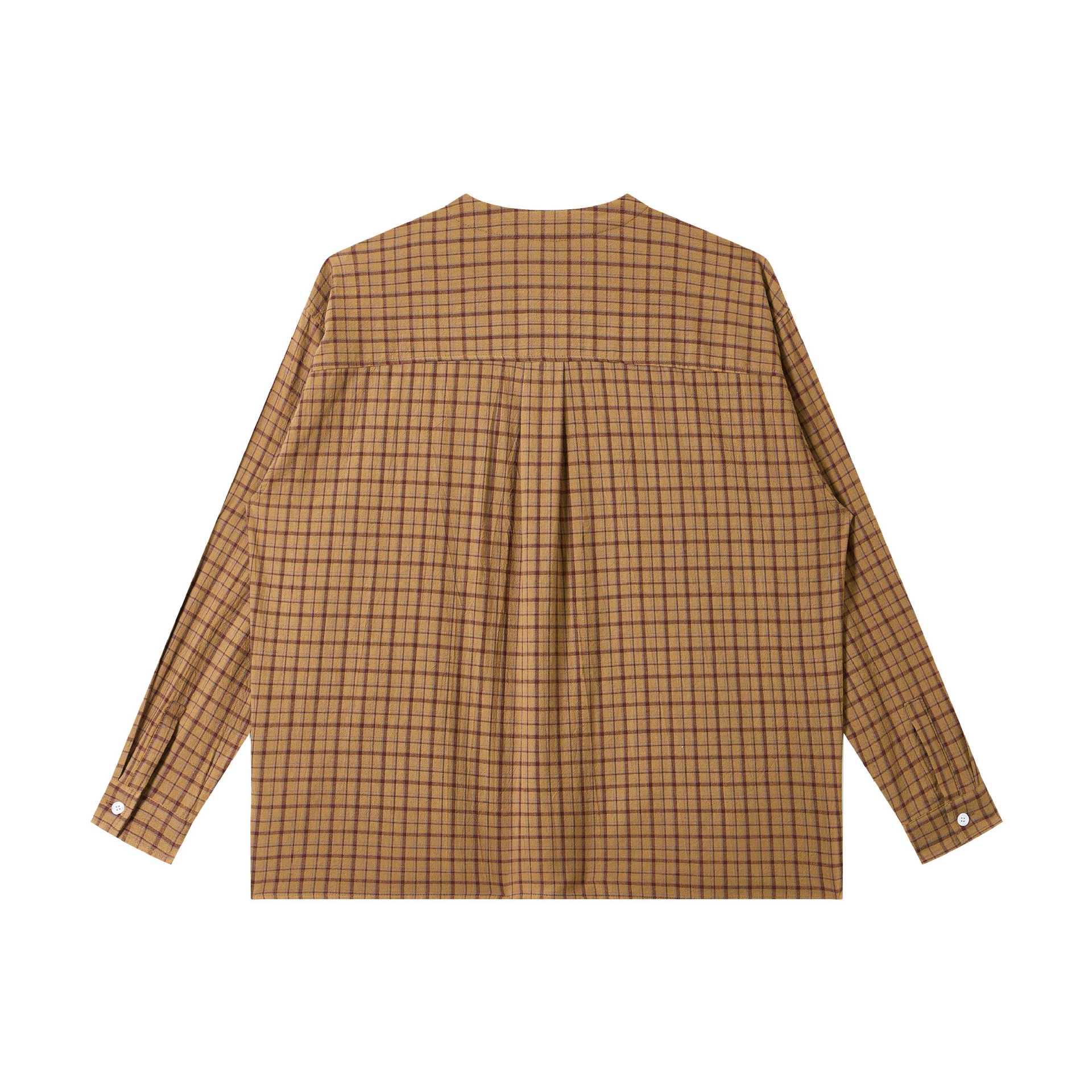 Ladies Oversize Shirt Jacket with Round Collar, Full Button Placket and Checkered Structured Fabric Chichicherry