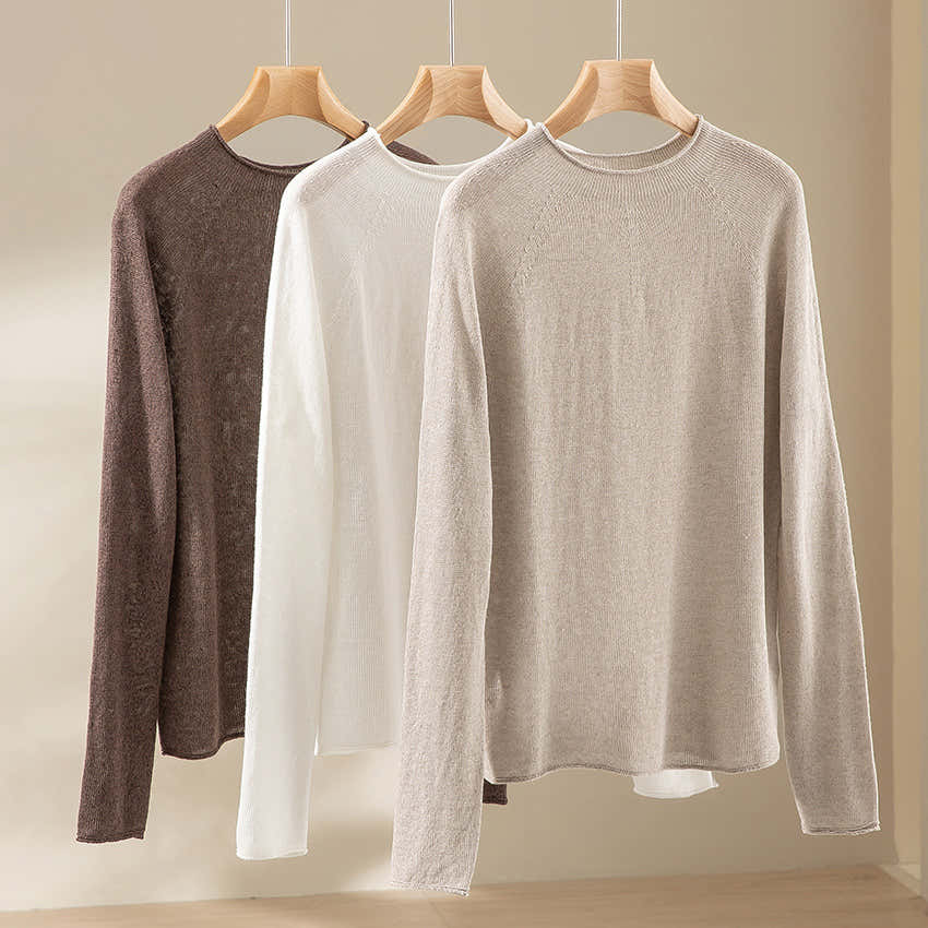 Women's Light Structured Knit Pullover with Round Neckline and Casual Boxy Silhouette Chichicherry