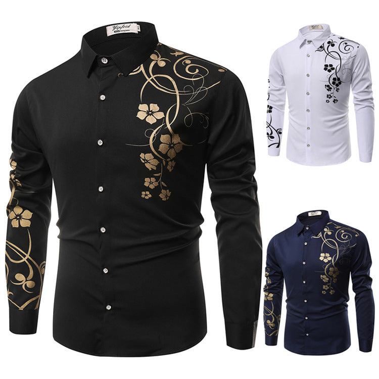Men's Slim-Fit Shirt with Floral Allover Print, Long Sleeve and Stretch Cotton Blend Chichicherry