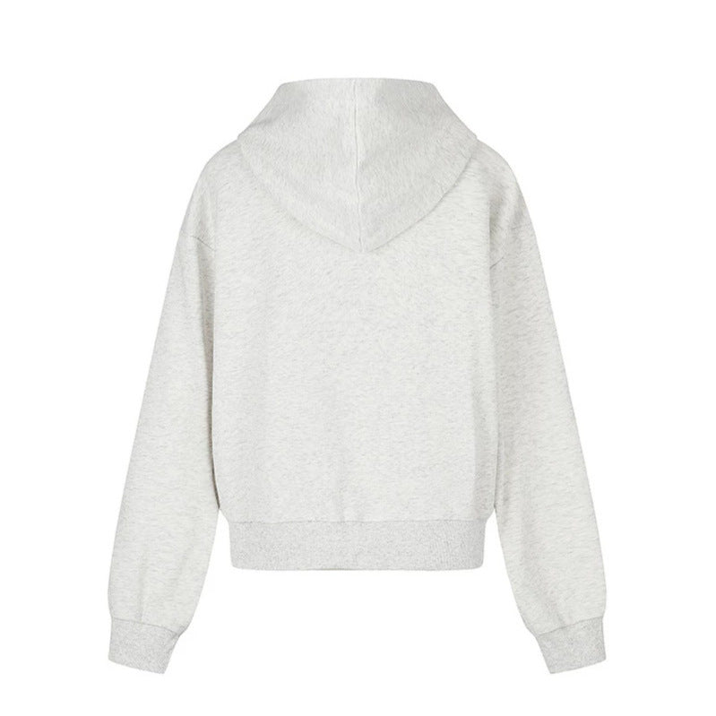 Women's Hooded Sweat Jacket in Retro Sports Style with Used Front Print and Kangaroo Pockets Chichicherry