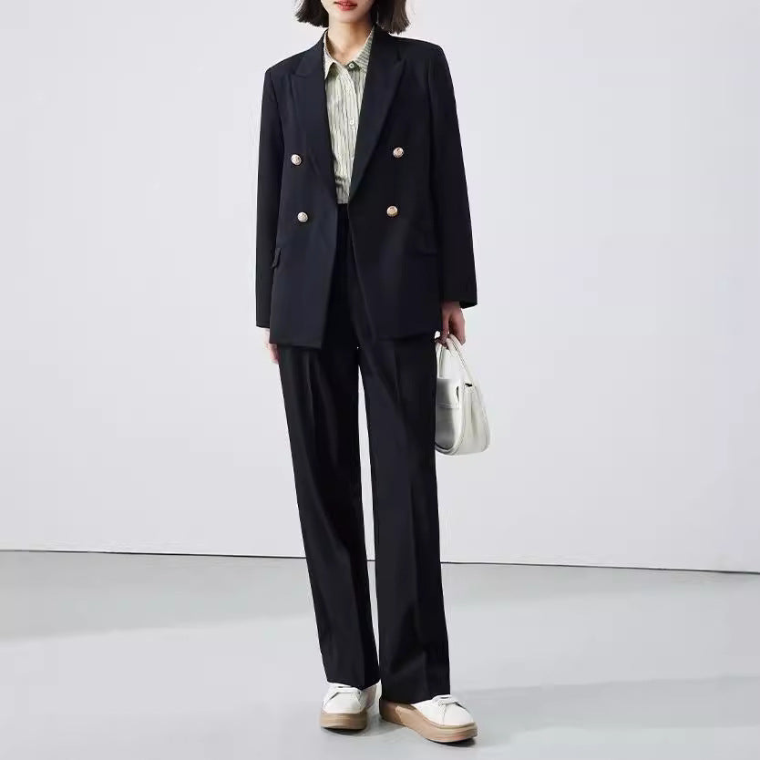 Women's Double-Breasted Blazer with Shiny Buttons Chichicherry