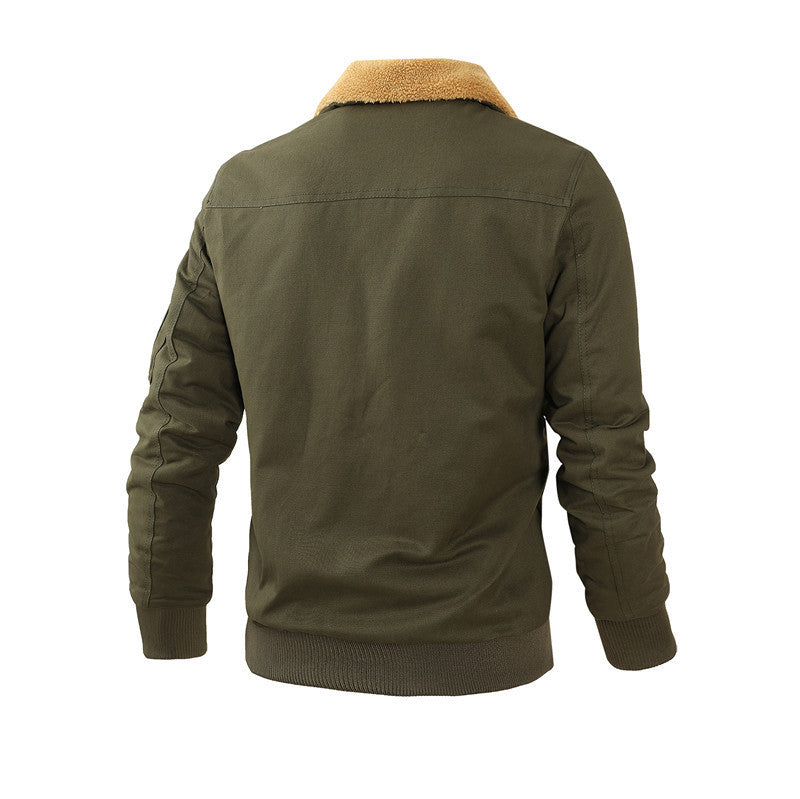 Men's pilot jacket made of robust canvas with faux fur collar and multi-pocket design Chichicherry