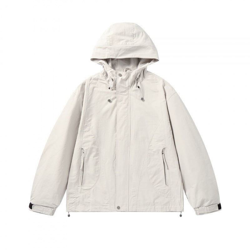 Unisex Short cut hoodie in technical outdoor style with drawstring, concealed front placket and adjustable cuffs Chichicherry