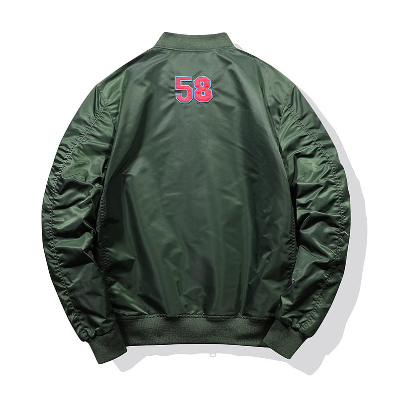 Men's utility bomber jacket in pilot style with sleeve pockets and embroidered patches Chichicherry