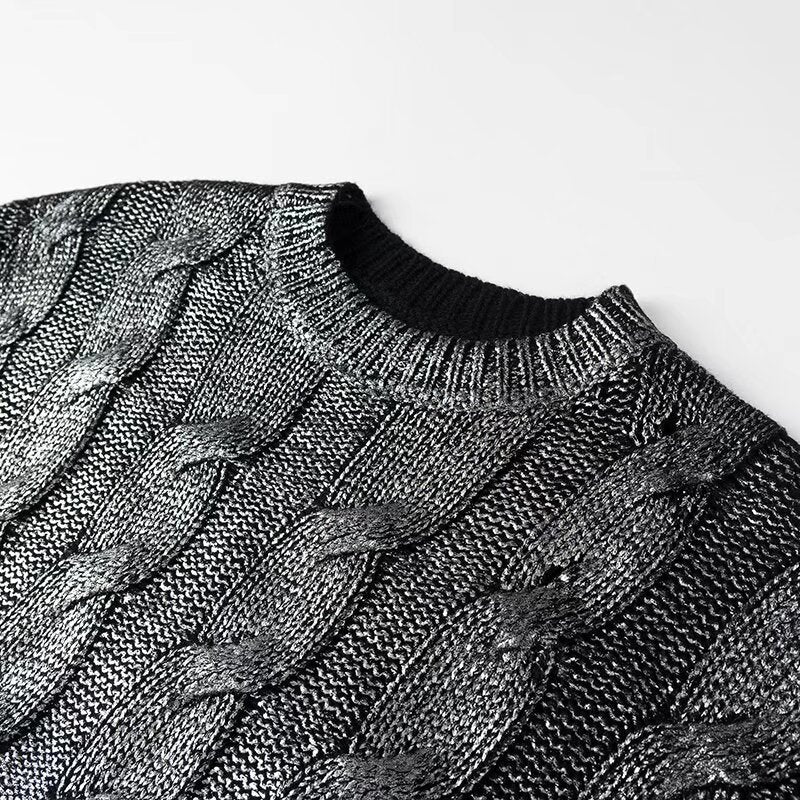 Women's Oversized Cable Knit Sweater with Round Neck Chichicherry