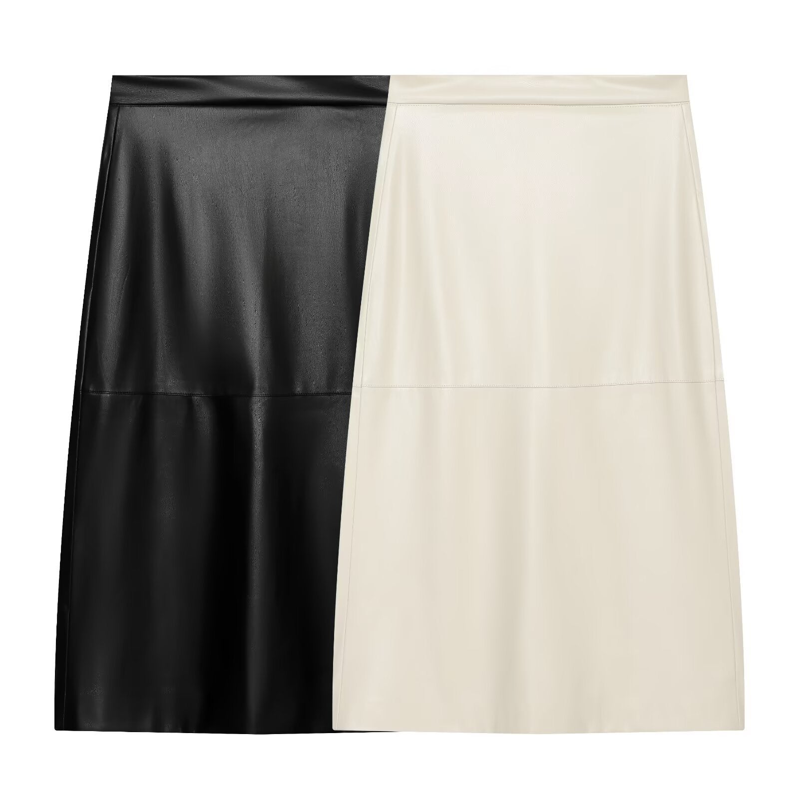 Women's Tailored Midi Skirt made of Faux Leather with Stitch-Down Seam Details Chichicherry