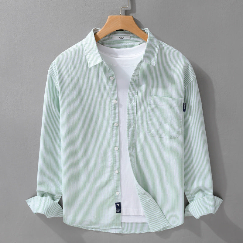 Men's Lightweight Striped Cotton Shirt in Layering Look with Chest Pocket Chichicherry