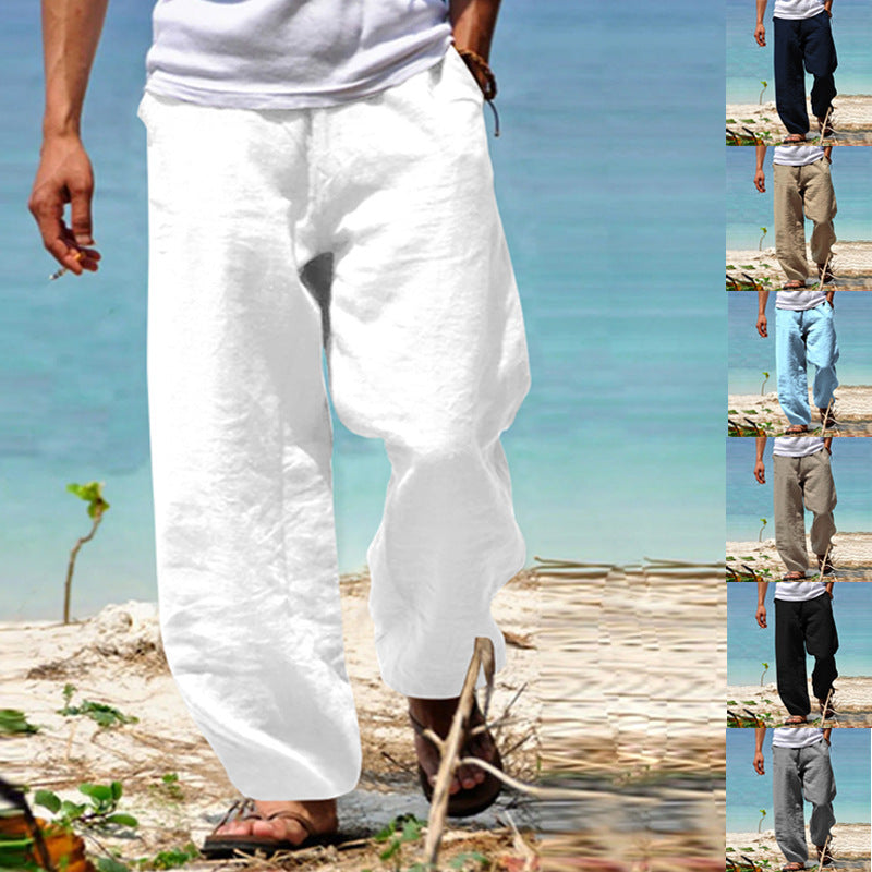Men's Breezy Beach Pants in Baggy Cut made of Linen Blend with Drawstring Chichicherry