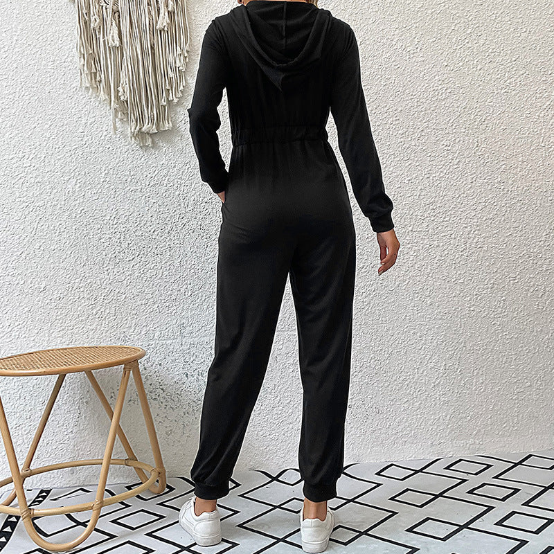 Women's Hooded Jumpsuit with Zipper, Elastic Waist Fit & Jogger Cuffs Chichicherry