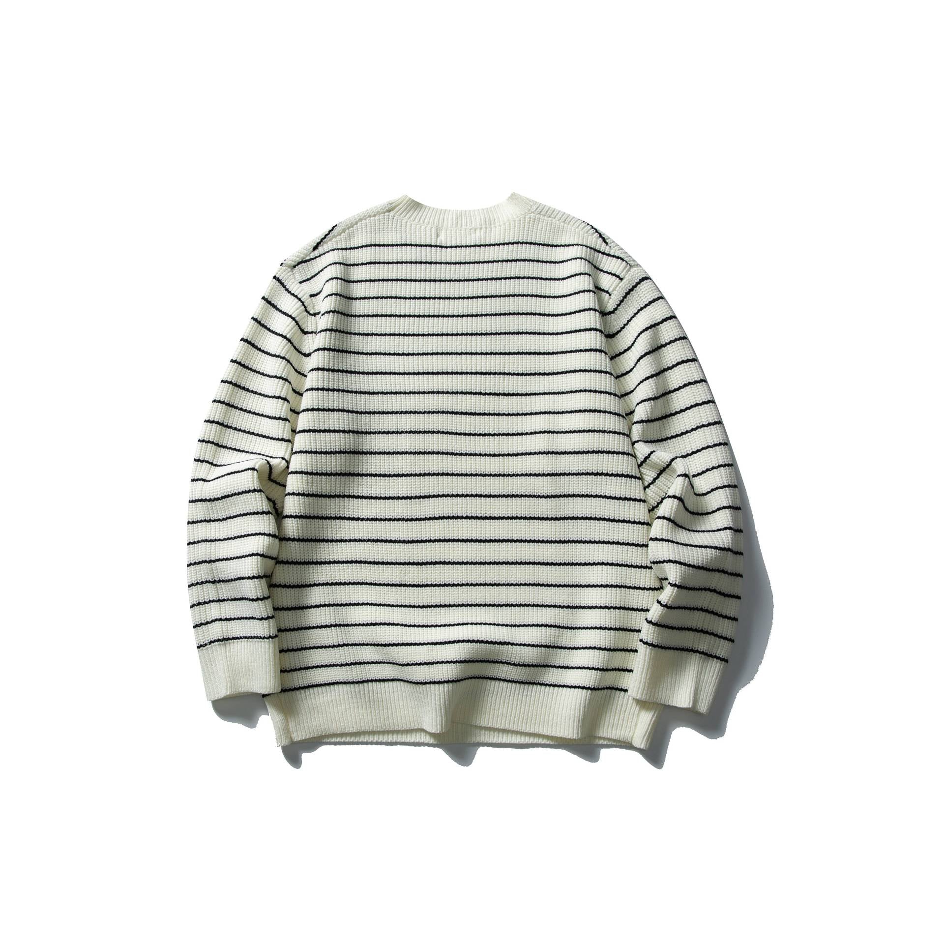 Unisex Striped Knit Sweater in Breton Look with Chunky Rib Structure and Round Neck Chichicherry