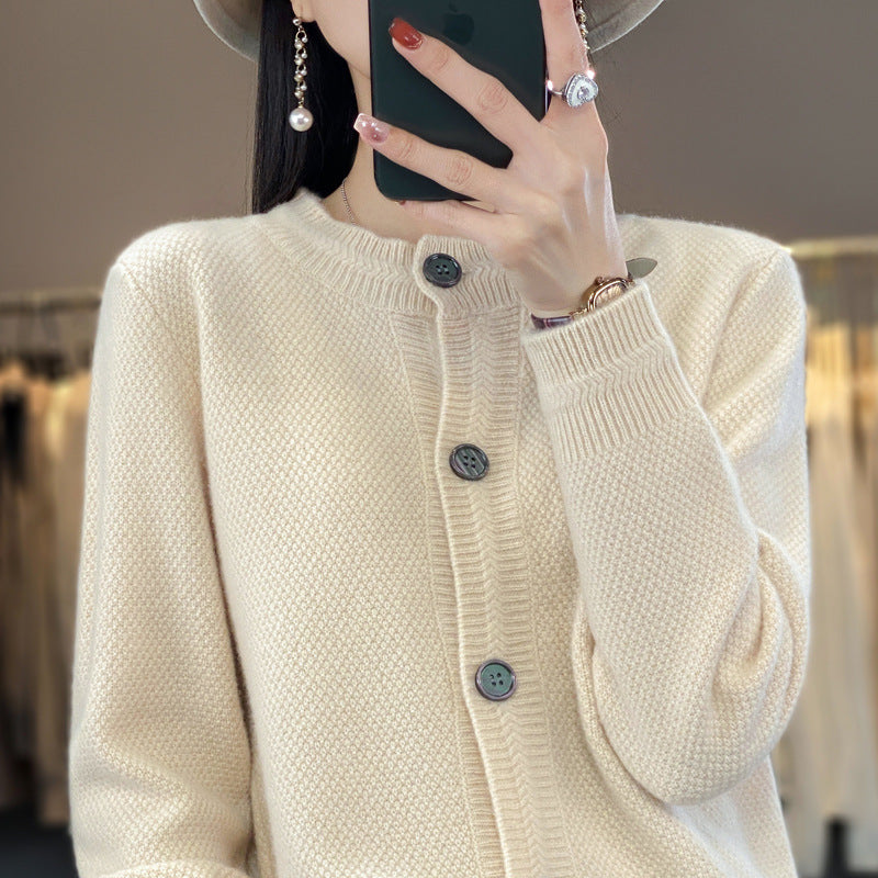 Women Structured Fine Knit Cardigan with Cashmere-like Feel, Continuous Button Placket and Boxy Oversized Fit Chichicherry