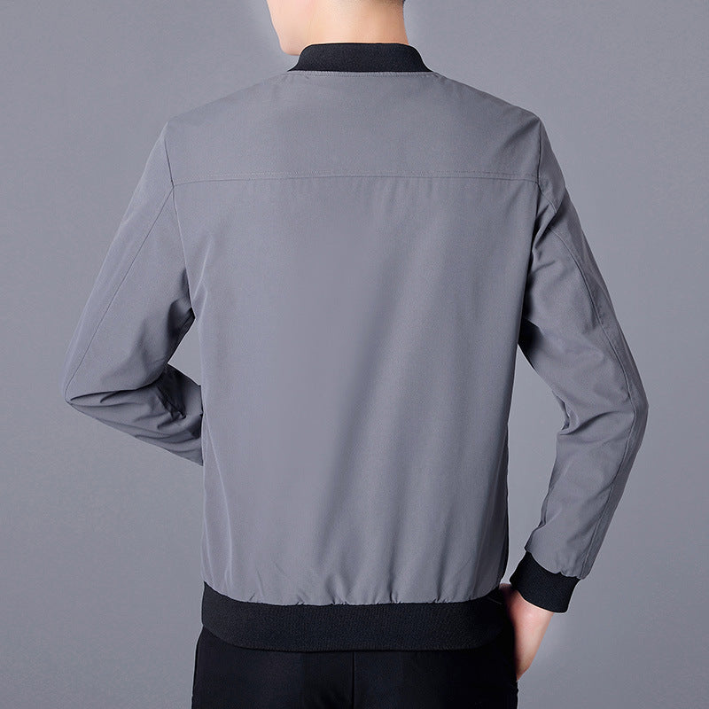 Men's Lightweight Casual Bomber Jacket made of Microfiber with Two-Way Zipper and Ribbed Cuffs Chichicherry