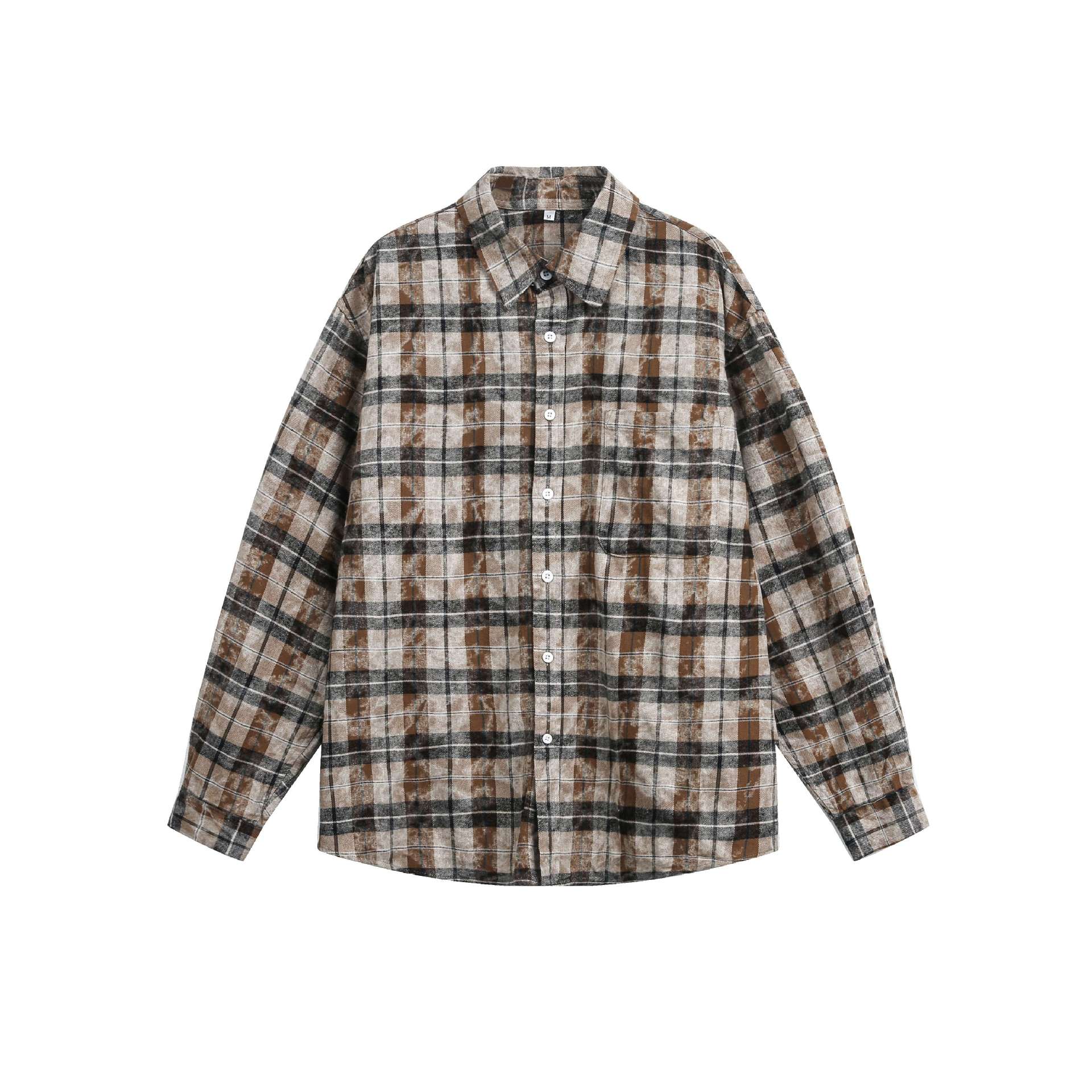 Unisex Oversized Flannel Shirt Jacket in Boxy Cut with Chest Pocket Chichicherry