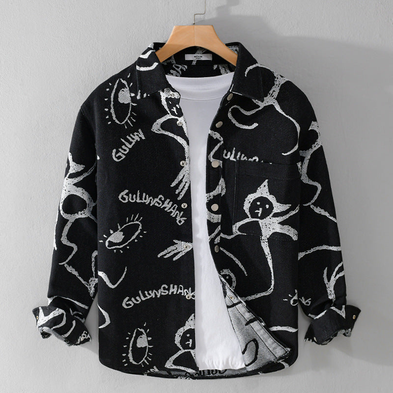 Men's overshirt with graphic doodle print, snap button closure and chest pocket Chichicherry
