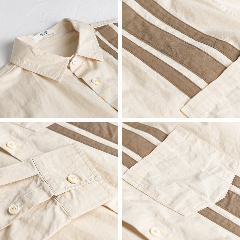 Men's shirt jacket with asymmetrical stripes and patch pocket Chichicherry