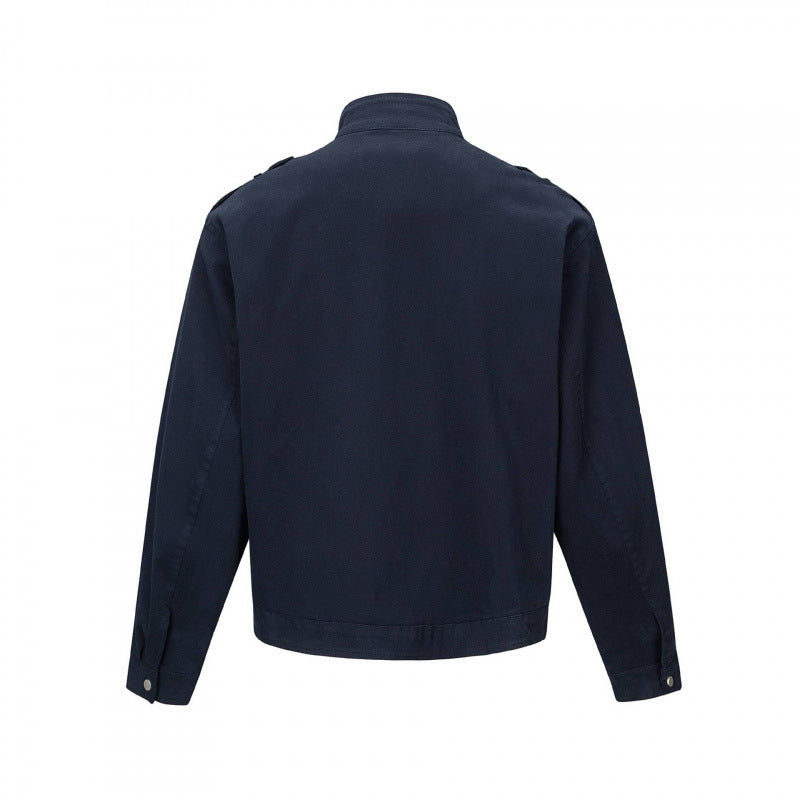Men's short-cut field jacket made of cotton canvas with stand-up collar, shoulder flaps, and adjustable flap pockets Chichicherry