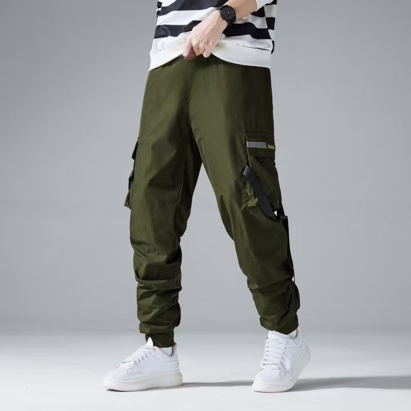 Men's Tech Cargo Jogging Pants with Multi-Pockets, Drawstrings & Elastic Cuffs Chichicherry