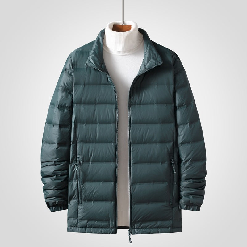 Men's Lightweight Thermal Quilted Coat with Stand-Up Collar, Two-Way Zipper and Concealed Side Pockets Chichicherry
