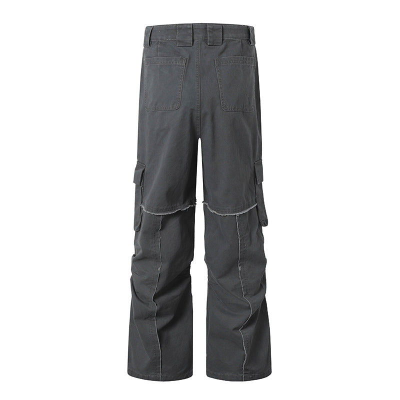Women's Wide Cargo Culotte Pants with High Waist, Multi-Pockets and Visible Seam Details Chichicherry