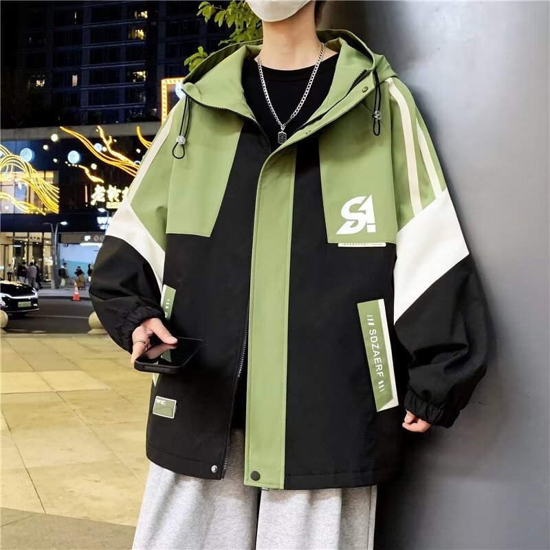 Herren Colourblock-Utility-Outdoorjacke mit Kapuze, Kontraststreifen und verdecktem Reißverschluss Chichicherry