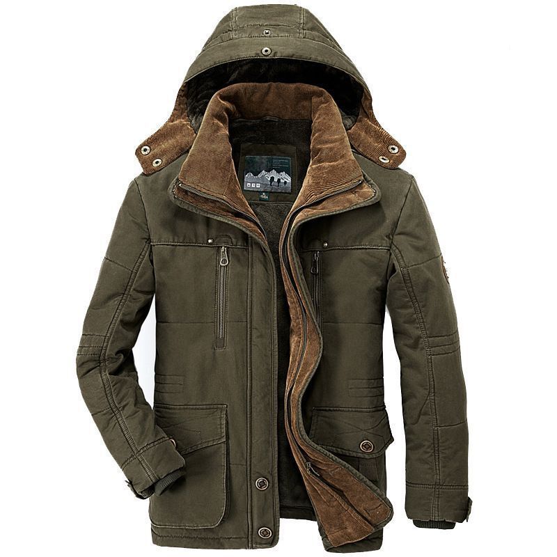 Men's Canvas Parka with Corduroy Inner Collar, Removable Hood and Warming Thermal Lining Chichicherry