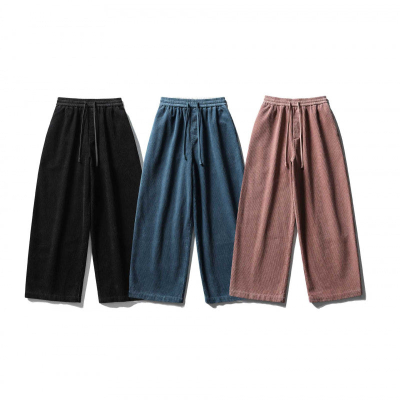 Unisex Wide Cord Pants in Relaxed Fit with Elastic Waistband, Drawstring and Straight Leg Chichicherry