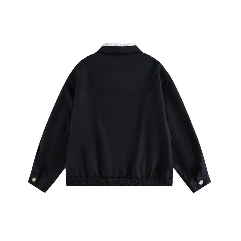 Unisex Boxy bomber jacket with contrasting zipper strip and checked inner collar Chichicherry